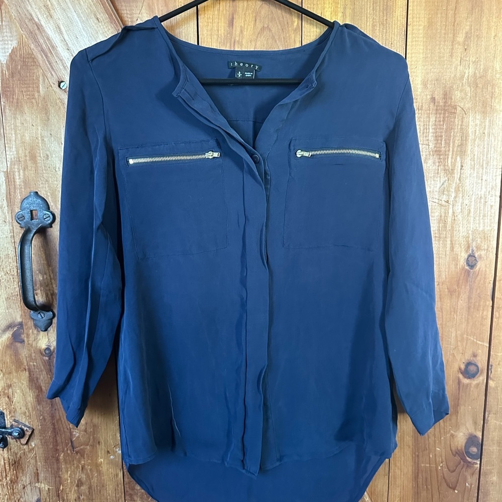 Theory Deep Blue Blouse with Zipper Details